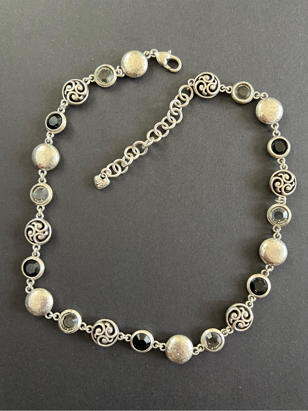 Brighton Silver Necklace with Black and Gray Stones